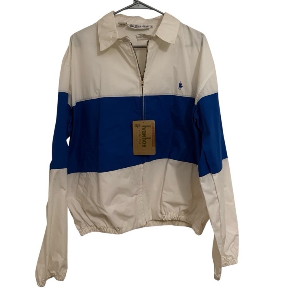 Ivanhoe Sweden Rare NWT Vintage Blue White Colorblock Windbreaker Jacket Polo XL